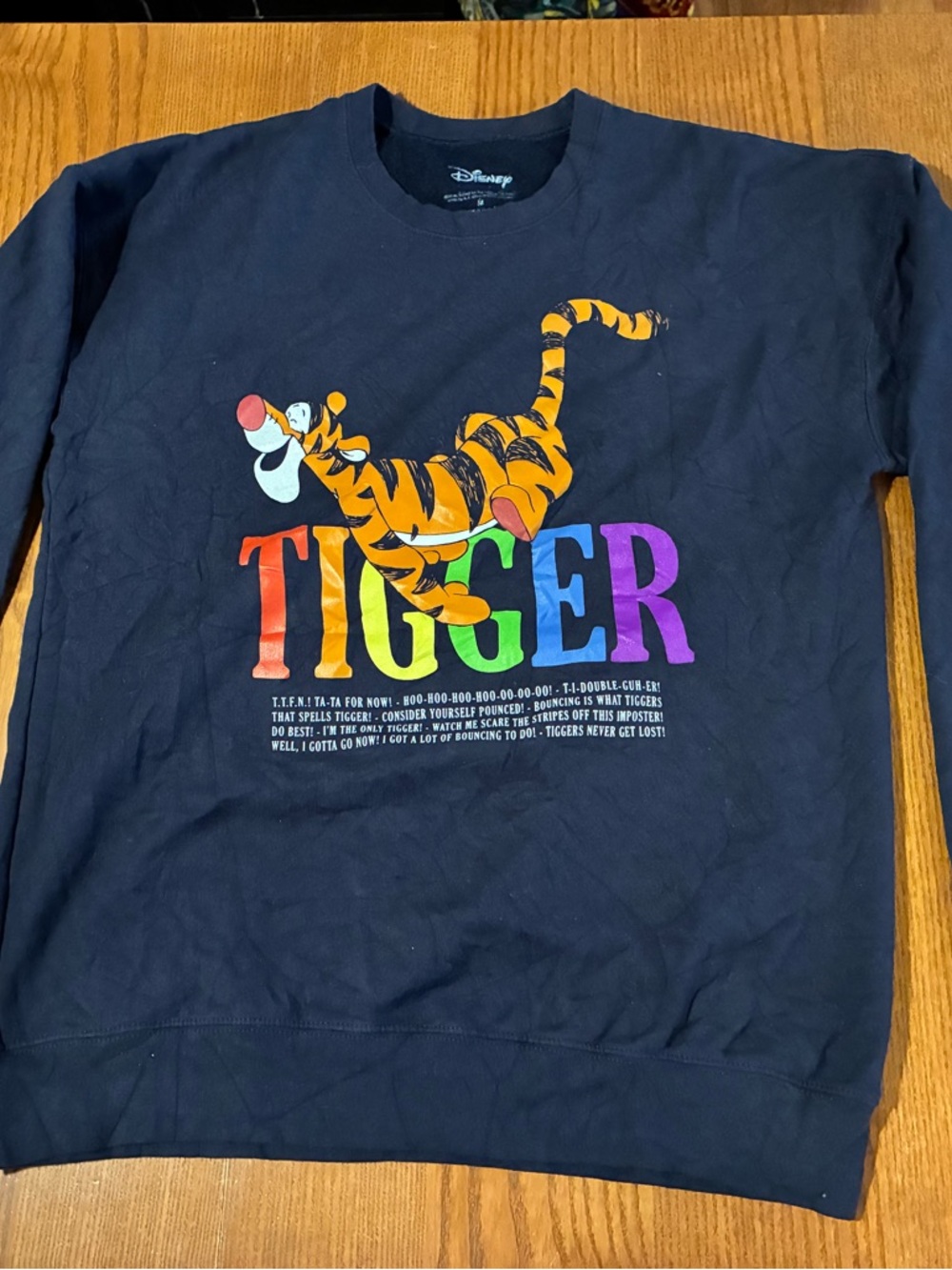 Disney Navy Crewneck Sweatshirt with Rainbow Tigger Graphic